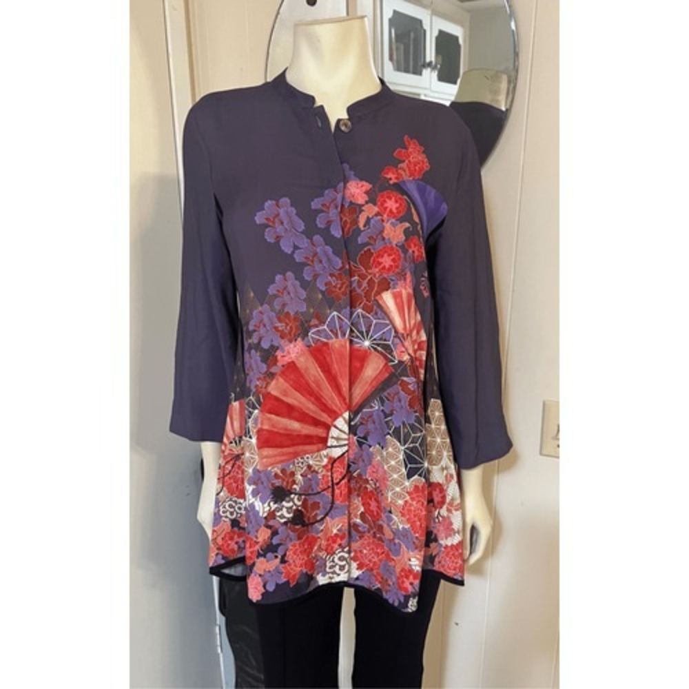 Citron Santa Monica Japanese Folding Fan Asymmetrical Tunic S